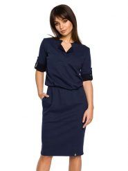 Be Wear Sukienka w kolorze granatowym rozmiar: S. Niebieskie sukienki damskie Be Wear, bez wzorów, z bawełny, bez ramiączek. Za 123.25 zł.