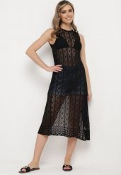 Czarna Ażurowa Tunika Boho bez Rękawów Kimalia. Czarne tuniki damskie Born2be, na co dzień, na lato, m, z aplikacjami, boho, bez kołnierzyka, bez ramiączek. Za 84.99 zł.