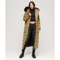 Długi płaszcz z kapturem z futerka sztucznego SUPERDRY. Brązowe płaszcze damskie Superdry, bez wzorów, z kapturem. W wyprzedaży za 592.30 zł.