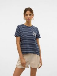 Vero Moda Koszulka "Simone" w kolorze granatowym rozmiar: XS. Niebieskie bluzki damskie Vero Moda, xs, bez wzorów, z bawełny, bez kołnierzyka, bez ramiączek. Za 65.95 zł.