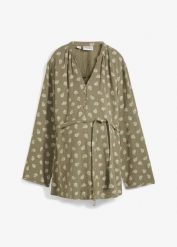 Bluzka ciążowa i do karmienia piersią, z muślinu z bawełny. Zielone bluzki damskie bonprix, bez wzorów, z bawełny, eleganckie, bez kołnierzyka, moda ciążowa, bez ramiączek. Za 127.99 zł.