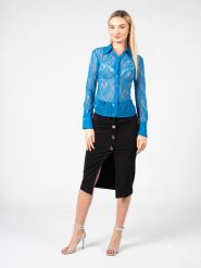 Pinko Koszula "Cortese" | 100368 7585 | Kobieta | Niebieski. Niebieskie koszule damskie Pinko, s, bez wzorów, z elastanu, eleganckie, z asymetrycznym kołnierzem, bez ramiączek. W wyprzedaży za 299.00 zł.
