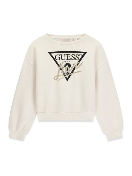 Guess Bluza J6BQ20 K8007 Kremowy Regular Fit. Białe bluzy dziewczęce Guess, z aplikacjami, z bawełny, bez ramiączek, bez kaptura. Za 194.99 zł.