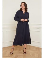 Curvy Lady Sukienka w kolorze granatowym rozmiar: 44/46. Niebieskie sukienki damskie Curvy Lady, bez wzorów, ze skóry, klasyczne, bez ramiączek. Za 119.68 zł.