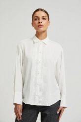 Elegancka wiskozowa koszula biała. Białe koszule damskie MOODO, l, bez wzorów, z wiskozy, eleganckie, bez kołnierzyka, bez ramiączek. W wyprzedaży za 64.98 zł.