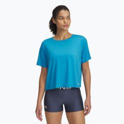 Koszulka treningowa damska Under Armour Motion ether blue/white. Niebieskie bluzki damskie Under Armour, bez wzorów, sportowe, bez kołnierzyka, bez ramiączek. Za 109.99 zł.