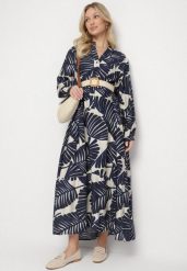 Niebieska Wiskozowa Sukienka o Rozkloszowanym Kroju w Liście Rivvesa. Niebieskie sukienki damskie Born2be, bez wzorów, z wiskozy, eleganckie, bez ramiączek. W wyprzedaży za 110.49 zł.