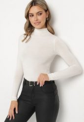 Biały Golf Dopasowany z Bawełny Tinnestra. Białe golfy damskie Born2be, bez wzorów, z bawełny, bez ramiączek. Za 59.99 zł.