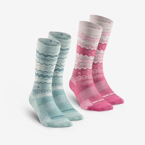 Skarpety turystyczne SH500 Mid. Czerwone skarpetki damskie QUECHUA, bez wzorów, z elastanu. W wyprzedaży za 49.99 zł.