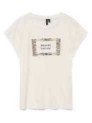 Vero Moda Koszulka w kolorze kremowym rozmiar: S. Brązowe bluzki damskie Vero Moda, s, bez wzorów, z bawełny, bez kołnierzyka, bez ramiączek. Za 48.39 zł.