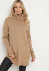Beżowy Golf z Modalem i Wiskozą Zesalttia. Brązowe golfy damskie Born2be, m, bez wzorów, z jeansu, bez ramiączek. Za 84.99 zł.