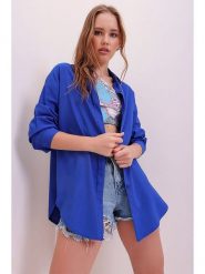 Trend Alacati Bluzka "Trend Alaçat Stili" w kolorze niebieskim rozmiar: S. Niebieskie bluzki damskie Trend Alacati, s, bez wzorów, z bawełny, bez kołnierzyka, bez ramiączek. Za 41.49 zł.