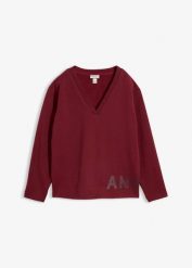 Bluza z elastycznej mieszanki bawełny. Czerwone bluzy damskie bonprix, bez wzorów, z bawełny, bez kaptura. Za 154.99 zł.