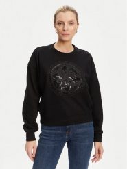Guess Bluza W5YQ07 KB681 Czarny Regular Fit. Czarne bluzy damskie Guess, xxl, z aplikacjami, z bawełny, bez kaptura. Za 329.99 zł.