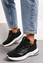 Czarne Sneakersy z Ozdobnymi Przeszyciami i Ozdobnymi Sznurówkami Taralin. Czarne obuwie sportowe damskie Born2be, z jeansu, bez zapięcia. Za 109.99 zł.
