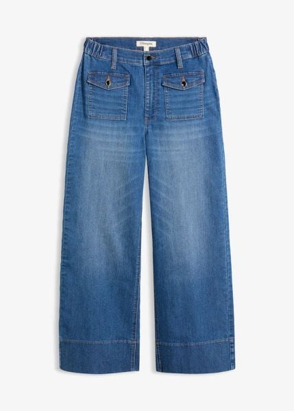 Jeansy wide leg, wysoki stan. Brązowe jeansy damskie bonprix, z podwyższonym stanem. Za 159.99 zł.