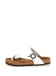 Comfortfusse Skórzane japonki w kolorze białym rozmiar: 38. Białe klapki damskie Comfortfüße, bez wzorów, z otwartym noskiem, bez obcasa, bez zapięcia. Za 252.99 zł.