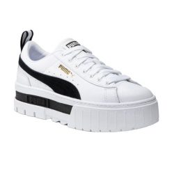 Skórzane Trampki Damskie Mayze. Białe trampki damskie Puma, bez wzorów, z materiału, bez zapięcia. Za 367.99 zł.