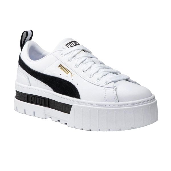 Skórzane Trampki Damskie Mayze. Białe trampki damskie Puma, bez wzorów, z materiału, bez zapięcia. Za 367.99 zł.