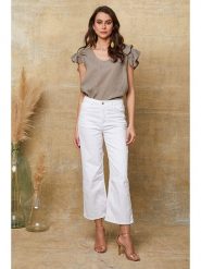 Joséfine Lniana koszulka "Quiriem" w kolorze szarobrązowym rozmiar: L. Brązowe bluzki damskie Joséfine, l, bez wzorów, ze lnu, bez kołnierzyka, bez ramiączek. Za 108.99 zł.