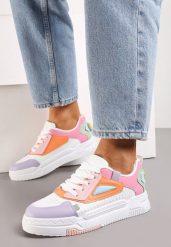Biało-Różowe Sneakersy na Płaskiej Podeszwie ze Sznurowaniem i Przeszyciami Liskia. Białe obuwie sportowe damskie Born2be, bez zapięcia. Za 84.99 zł.