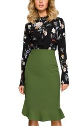 Ołówkowa spódnica na kolano z falbaną elegancka zielona. Zielone spódnice damskie Sukienki.shop, do pracy, xl, bez wzorów, biznesowe. Za 89.00 zł.