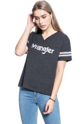 DAMSKI T-SHIRT WRANGLER V NECK DRAPE TEE BLACK W7P8E4100 112132066. Czarne t-shirty damskie Wrangler, s, bez wzorów, bez kołnierzyka. Za 69.99 zł.