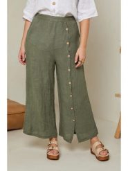 Curvy Lady Lniane spodnie w kolorze khaki rozmiar: 48/50. Brązowe spodnie materiałowe damskie Curvy Lady, bez wzorów, ze lnu. Za 140.53 zł.