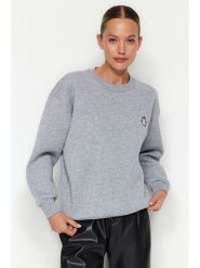 Trendyol Bluza w kolorze szarym rozmiar: XL. Szare bluzy damskie Trendyol, xl, z aplikacjami, z bawełny, bez kaptura. Za 70.24 zł.