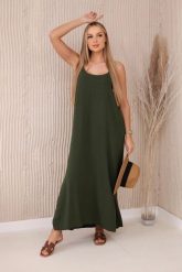 Sukienka długa na ramiączka khaki. Brązowe sukienki damskie KESI, bez wzorów, z bawełny, eleganckie, bez ramiączek. Za 121.29 zł.