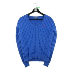 Second life - Kobaltowy sweter dla kobiet - Stan bardzo dobry. Niebieskie golfy damskie Ralph Lauren, bez kołnierzyka. Za 212.96 zł.