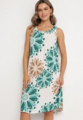 Zielona Bawełniana Sukienka Rozkloszowana w Kwiaty Annalorae. Zielone sukienki damskie Born2be, bez wzorów, z bawełny, eleganckie, bez ramiączek. Za 69.99 zł.
