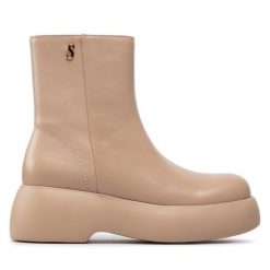 Botki Simple. Brązowe botki damskie Simple, bez obcasa, na koturnie, bez zapięcia. Za 479.99 zł.