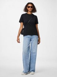 Pieces Koszulka "Pcria" w kolorze czarnym rozmiar: M. Czarne bluzki damskie Pieces, m, bez wzorów, z bawełny, bez kołnierzyka, bez ramiączek. Za 61.75 zł.