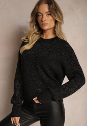Czarny Sweter z Wiskozą Ozdobiony Metaliczną Nicią Lialicia. Czarne swetry klasyczne damskie Renee, z jeansu, bez kołnierzyka. Za 59.99 zł.