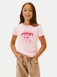 Tommy Hilfiger T-Shirt KG0KG09257 D Różowy Regular Fit. Czerwone koszulki i t-shirty dziewczęce Tommy Hilfiger, bez wzorów, z bawełny, bez kołnierzyka, bez ramiączek. Za 149.99 zł.