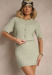 Jasnozielona Spódnica Sweterkowa z Wełną High Waist Selzeki. Zielone spódnice damskie Renee, do pracy, bez wzorów, z wełny, biznesowe, mini. Za 99.99 zł.