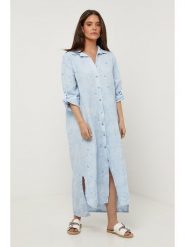 Lin Passion Lniana sukienka w kolorze błękitnym rozmiar: 34/36. Niebieskie sukienki damskie Lin Passion, bez wzorów, ze lnu, klasyczne, bez ramiączek. Za 173.99 zł.