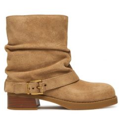 Botki MICHAEL Michael Kors. Brązowe botki damskie MICHAEL Michael Kors, bez obcasa, na słupku, bez zapięcia. Za 1,059.00 zł.