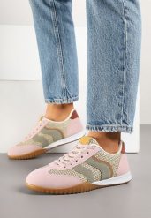 Różowo-Zielone Sneakersy Ozdobione Plecionką i Geometrycznym Wzorem Aniffia. Czerwone obuwie sportowe damskie Born2be, bez zapięcia. Za 89.99 zł.