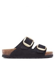 Birkenstock Klapki Arizona Big Buckle 1023290 Czarny. Czarne klapki damskie Birkenstock, bez wzorów, z nubiku, bez obcasa, bez zapięcia. Za 529.99 zł.