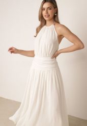 Beżowa Sukienka Koktajlowa z Odkrytymi Plecami i Marszczeniem w Talii Paliolea. Brązowe sukienki damskie Born2be, bez wzorów, eleganckie, bez ramiączek. Za 189.99 zł.