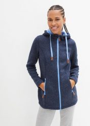 Bluza rozpinana z polaru, z kapturem. Niebieskie bluzy damskie bonprix, bez wzorów, z polaru, z kapturem. Za 189.99 zł.