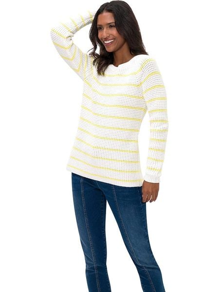 Heine Sweter w kolorze biało-żółtym rozmiar: 44. Białe swetry klasyczne damskie Heine, bez kołnierzyka. Za 69.91 zł.