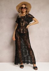 Czarna Ażurowa Sukienka Plażowa z Bawełny Taymbeth. Czarne sukienki damskie Renee, w ażurowe wzory, z bawełny, eleganckie, bez ramiączek. W wyprzedaży za 135.99 zł.