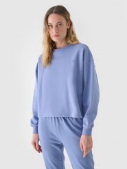 4F Bluza dresowa nierozpinana bez kaptura damska - niebieska S. Niebieskie bluzy damskie 4F, s, bez wzorów, z bawełny, bez kaptura. W wyprzedaży za 59.99 zł.