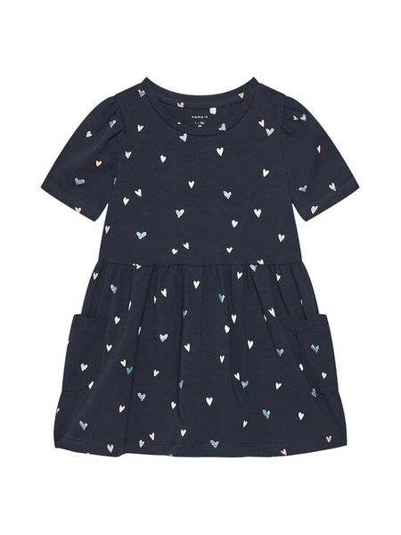 NAME IT Sukienka codzienna Fenja 13238062 Granatowy Regular Fit. Niebieskie sukienki dziewczęce Name it, bez wzorów, z bawełny, bez ramiączek, proste. Za 29.99 zł.