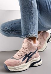 Różowe Sneakersy za Kostkę na Grubej Podeszwie Luntris. Czerwone obuwie sportowe damskie Renee, na zimę, za kostkę, bez zapięcia. Za 129.99 zł.