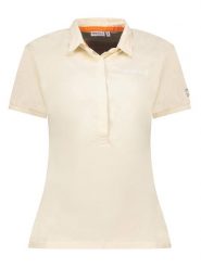 Geographical Norway Koszulka polo w kolorze beżowym rozmiar: S. Brązowe bluzki damskie Geographical Norway, s, bez wzorów, z bawełny, bez kołnierzyka, bez ramiączek. Za 83.42 zł.