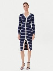 Guess Sukienka dzianinowa W5YK98 Z2YK2 Granatowy Slim Fit. Niebieskie sukienki damskie Guess, z aplikacjami, z dzianiny, bez ramiączek. Za 619.99 zł.